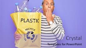  Presentation with plastic bag - Cool new PPT theme with senior-man-recycling-holding-bag backdrop and a light blue colored foreground