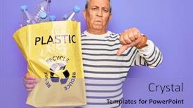  Presentation with plastic bag - Cool new slide set with senior-man-recycling-holding-bag backdrop and a light blue colored foreground