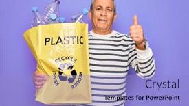  Presentation with plastic bag - Audience pleasing presentation theme consisting of senior-man-recycling-holding-bag backdrop and a light blue colored foreground