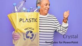  Presentation with plastic bag - Slide set with senior-man-recycling-holding-bag background and a light blue colored foreground