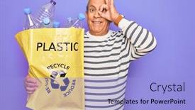  Presentation with plastic bag - Cool new PPT theme with senior-man-recycling-holding-bag backdrop and a light blue colored foreground