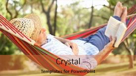  Presentation with man relaxing on massage table - Theme with senior man relaxing in hammock background and a red colored foreground