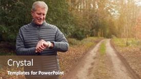  Presentation with senior fitness - Beautiful slides featuring senior-man-running-in-countryside backdrop and a coral colored foreground