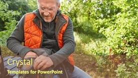  Presentation with backpack - Slide set enhanced with senior-man-searching-in-backpack background and a  colored foreground