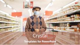  Presentation with medical face mask - Amazing slide set having senior-man-shopping backdrop and a coral colored foreground