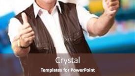  Presentation with thumbs up - Slide set consisting of senior man showing thumbs up indoor background and a tawny brown colored foreground