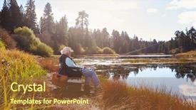  Presentation with gone fishing - Beautiful slide deck featuring senior man sits fishing bluff backdrop and a  colored foreground
