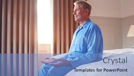  Presentation with covid bed - PPT theme having senior-man-sitting-on-edge background and a light blue colored foreground