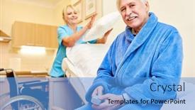  Presentation with caregiver - Presentation design with senior-man-sitting-on-nursing background and a teal colored foreground