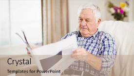  Presentation with senior living - Theme having senior man sitting on sofa background and a coral colored foreground