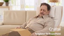  Presentation with sleeping - Presentation theme enhanced with elderly sleep - senior man sleeping in armchair background and a coral colored foreground