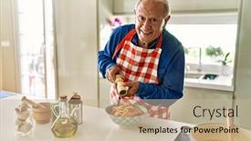  Presentation with confident - PPT layouts featuring senior-man-smiling-confident-pouring background and a  colored foreground