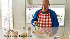  Presentation with oregano - Theme featuring senior-man-smiling-confident-pouring background and a soft green colored foreground