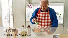  Presentation with oregano - Presentation design enhanced with senior-man-smiling-confident-pouring background and a soft green colored foreground