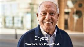  Presentation with five business people standing together and smiling - Theme having senior-man-smiling-confident-standing background and a wine colored foreground