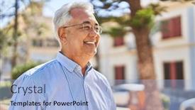  Presentation with confident - Presentation theme having senior-man-smiling-confident-standing background and a light blue colored foreground