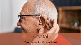  Presentation with hearing aid - Theme with senior-man-smiling-confident-using background and a coral colored foreground