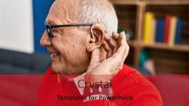  Presentation with hearing aid - Slide set having senior-man-smiling-confident-using background and a crimson colored foreground