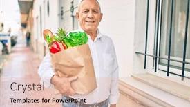  Presentation with food city - Presentation featuring senior-man-smiling-happy-holding background and a lemonade colored foreground