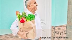  Presentation with food city - Slide set enhanced with senior-man-smiling-happy-holding background and a lemonade colored foreground