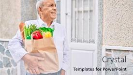  Presentation with food city - Colorful theme enhanced with senior-man-smiling-happy-holding backdrop and a light gray colored foreground