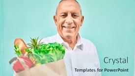  Presentation with food city - Slide set having senior-man-smiling-happy-holding background and a arctic colored foreground