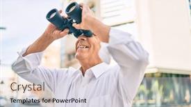  Presentation with new opportunity - Audience pleasing PPT theme consisting of senior-man-smiling-happy-looking backdrop and a sky blue colored foreground