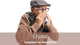  Presentation with sneezing - Colorful presentation design enhanced with senior man sneezing and wiping nose isolated on white background backdrop and a coral colored foreground