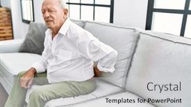  Presentation with backache - PPT theme consisting of senior-man-suffering-for-backache background and a light gray colored foreground