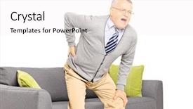  Presentation with kidneys pain or lower back - Beautiful slide deck featuring senior man suffering from back backdrop and a white colored foreground