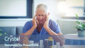  Presentation with headache - PPT theme with senior man suffering from headache background and a ocean colored foreground