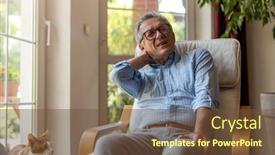  Presentation with pain - Colorful presentation design enhanced with senior-man-suffering-from-neck backdrop and a tawny brown colored foreground