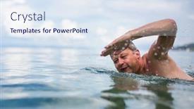  Presentation with senior care - Slide set having senior-man-swimming background and a sky blue colored foreground