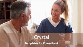  Presentation with senior worker - Cool new PPT layouts with senior man taking his blood backdrop and a coral colored foreground