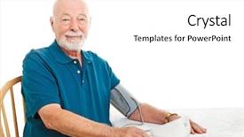  Presentation with blood pressure - PPT layouts with senior man taking his blood background and a white colored foreground