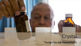  Presentation with medicines - Beautiful presentation featuring senior man taking medicines backdrop and a  colored foreground