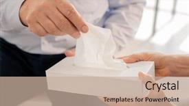  Presentation with tissue paper - Slide set consisting of senior man taking paper tissue background and a soft green colored foreground