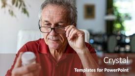  Presentation with prescription - Audience pleasing presentation design consisting of senior-man-taking-prescription-medicine backdrop and a tawny brown colored foreground