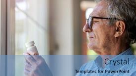  Presentation with prescription - Colorful slide set enhanced with senior-man-taking-prescription-medicine backdrop and a teal colored foreground