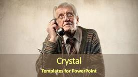  Presentation with telephone - PPT theme enhanced with senior man talking to telephone background and a tawny brown colored foreground