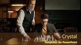  Presentation with teaching - Slide set enhanced with senior-man-teaching-young-guy background and a tawny brown colored foreground