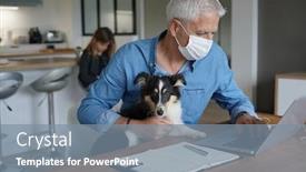  Presentation with virus - Audience pleasing PPT layouts consisting of senior-man-teleworking-stopping-virus backdrop and a seafoam green colored foreground