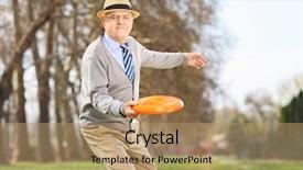  Presentation with frisbee - Cool new slide set with senior man throwing a frisbee backdrop and a coral colored foreground