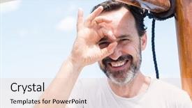  Presentation with sailboat - Slide deck featuring senior man traveling on sailboat background and a lemonade colored foreground