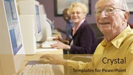  Presentation with elderly - Slides consisting of senior man using computer background and a gold colored foreground