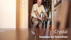  Presentation with exercise bike - Presentation design consisting of senior-man-using-exercise-bike background and a tawny brown colored foreground