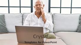  Presentation with home - Presentation theme enhanced with senior-man-using-laptop background and a coral colored foreground