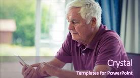  Presentation with senior living - Beautiful slide deck featuring senior man using mobile phone backdrop and a violet colored foreground
