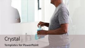  Presentation with mirror reflection - Audience pleasing slide set consisting of senior man using mouthwash looking backdrop and a light gray colored foreground