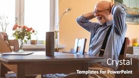  Presentation with virtual assistant - PPT theme with senior-man-using-virtual-assistant background and a tawny brown colored foreground